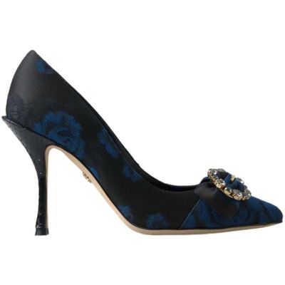 Dolce & Gabbana Blauwe Bloemige Ayers Kristallen Pumpschoenen 37 Dolce & Gabbana Blauwe Bloemige Ayers Kristallen Pumpschoenen 37