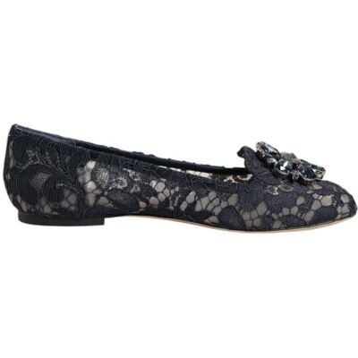 Dolce & Gabbana Blauwe Taormina Kant Kristallen Ballerina's 35 Dolce & Gabbana Blauwe Taormina Kant Kristallen Ballerina's 35