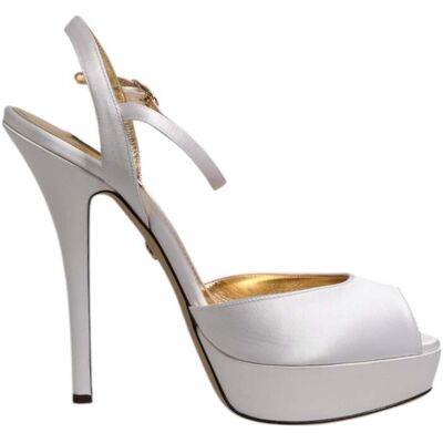 Dolce & Gabbana Witte Satijnen Platform Hakken Sandalen Schoenen 41 Dolce & Gabbana Witte Satijnen Platform Hakken Sandalen Schoenen 41