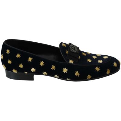 Dolce & Gabbana Blauwe Fluwelen Kroon Slippers Instappers Schoenen 39 Dolce & Gabbana Blauwe Fluwelen Kroon Slippers Instappers Schoenen 39