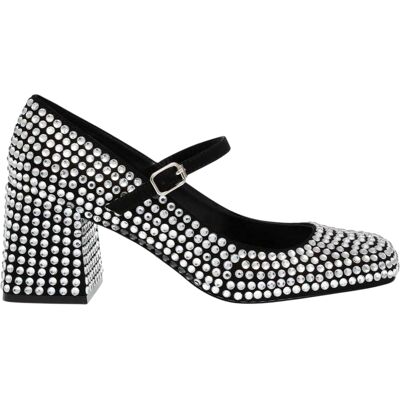 Steve Madden Dames-Mary Janes van leer met strass-steentjes en blokhak (Zilver) 37 Steve Madden Dames-Mary Janes van leer met strass-steentjes en blokhak (Zilver) 37