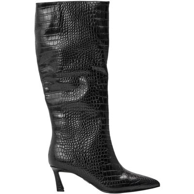 Steve Madden Dameslaarzen van Lavan-leer met uitlopende schacht en hoge hak, tot aan de knie (Zwart) 40.5 Steve Madden Dameslaarzen van Lavan-leer met uitlopende schacht en hoge hak, tot aan de knie (Zwart) 40.5