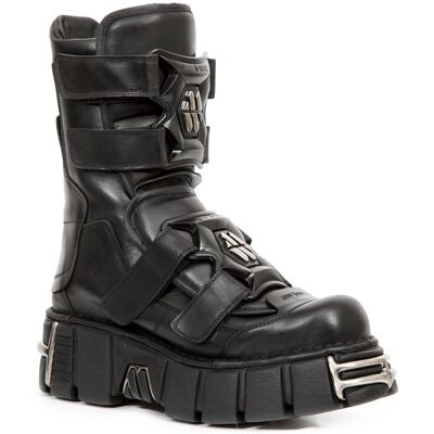 New Rock Punk halfhoge zwarte leren laarzen-M-422-S1 41 New Rock Punk halfhoge zwarte leren laarzen-M-422-S1 41