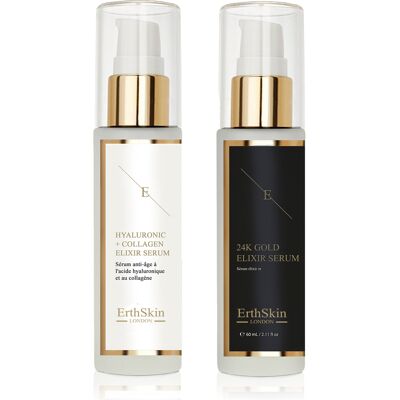Erth Skin London Anti-Rimpel Elixir Serum 24K Goud - 60ml + Hyaluronzuur & Collageen Serum - 60ml Erth Skin London Anti-Rimpel Elixir Serum 24K Goud - 60ml + Hyaluronzuur & Collageen Serum - 60ml