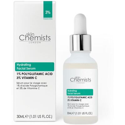 skinChemists Hydraterend gezichtsserum met 1% polyglutaminezuur en 3% vitamine C, 30 ml One Size skinChemists Hydraterend gezichtsserum met 1% polyglutaminezuur en 3% vitamine C, 30 ml One Size