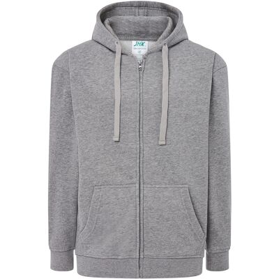 JHK Unisex effen capuchon met rits voor volwassenen (Grijze Melange) 2XL JHK Unisex effen capuchon met rits voor volwassenen (Grijze Melange) 2XL