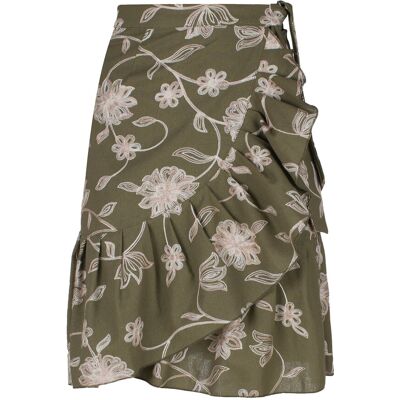 Conquista Olijf Geborduurde Bloemen Wikkel Ruffle Rok S Conquista Olijf Geborduurde Bloemen Wikkel Ruffle Rok S