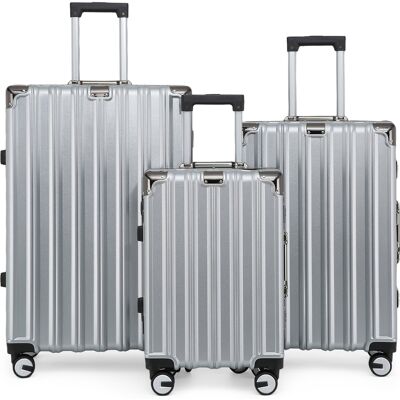 Infinity Leather Hardshell Zilveren Kofferset Robuuste 8 Wiel Bagage Cabine Tas One Size Infinity Leather Hardshell Zilveren Kofferset Robuuste 8 Wiel Bagage Cabine Tas One Size
