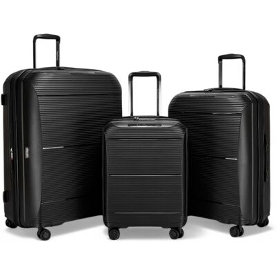 Infinity Leather Uitbreidbare zwarte harde PP 8-wiel bagage reiskofferset voor handbagage en vakantie M Infinity Leather Uitbreidbare zwarte harde PP 8-wiel bagage reiskofferset voor handbagage en vakantie M