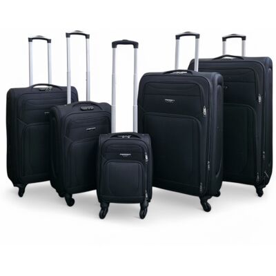 Infinity Leather Zachte, lichtgewicht zwarte nylon kofferset met 4 wielen, reiskoffer en vakantietassen One Size Infinity Leather Zachte, lichtgewicht zwarte nylon kofferset met 4 wielen, reiskoffer en vakantietassen One Size