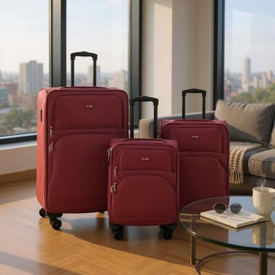 Infinity Leather Uitbreidbare zachte bordeauxrode 8-wielige lichtgewicht koffer reistassen M Infinity Leather Uitbreidbare zachte bordeauxrode 8-wielige lichtgewicht koffer reistassen M