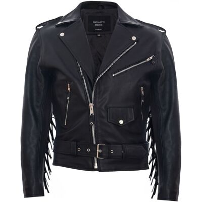 Infinity Leather Fringe Hide Leather Brando kwastjes motorfiets bikerjack XL Infinity Leather Fringe Hide Leather Brando kwastjes motorfiets bikerjack XL