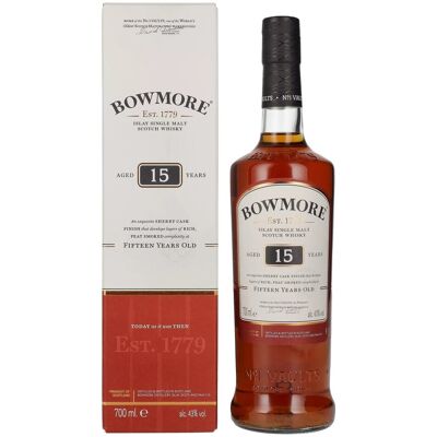 Bowmore 15 Years Old Islay Single Malt 43% Vol. 0,7l in geschenkverpakking Bowmore 15 Years Old Islay Single Malt 43% Vol. 0,7l in geschenkverpakking