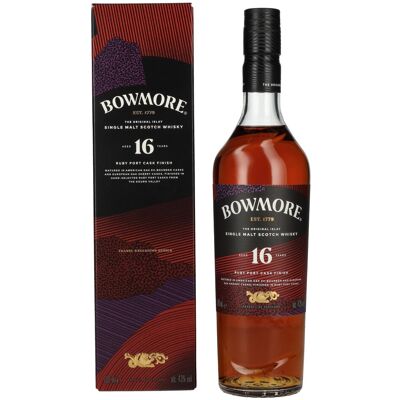 Bowmore 16 Years Old Ruby Port Cask Finish Islay Single Malt 43% Vol. 0,7l in geschenkverpakking Bowmore 16 Years Old Ruby Port Cask Finish Islay Single Malt 43% Vol. 0,7l in geschenkverpakking