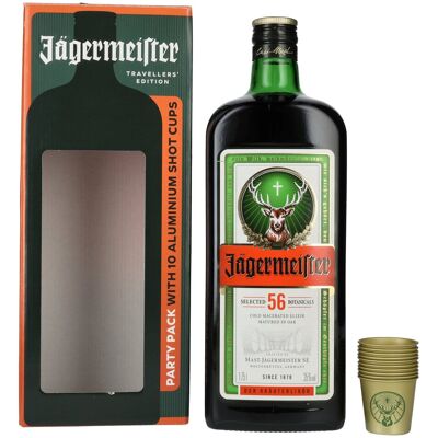 Jägermeister TRAVELLERS' EXCLUSIVE 35% Vol. 1,75l in geschenkverpakking met 10 Metal Shot Cups Jägermeister TRAVELLERS' EXCLUSIVE 35% Vol. 1,75l in geschenkverpakking met 10 Metal Shot Cups