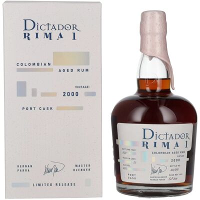 Dictador rum Dictador RIMA 1 22 Years Old PORT CASK Vintage 2000 43% Vol. 0,7l in geschenkverpakking Dictador rum Dictador RIMA 1 22 Years Old PORT CASK Vintage 2000 43% Vol. 0,7l in geschenkverpakking