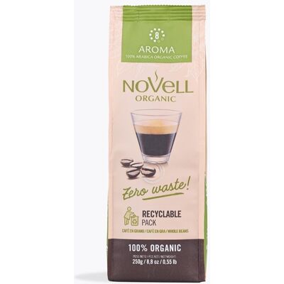 Novell Zero Waste Più Aroma Bio Koffiebonen 250 g Hele Boon Biologische Arabica Medium Roast met toetsen van honing en mango voor espressomachine Novell Zero Waste Più Aroma Bio Koffiebonen 250 g Hele Boon Biologische Arabica Medium Roast met toetsen van honing en mango voor espressomachine