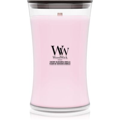Woodwick Cherry Blossom & Vanilla geurkaars met een houten lont 610 g Woodwick Cherry Blossom & Vanilla geurkaars met een houten lont 610 g