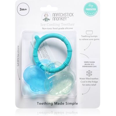 Matchstick Monkey Cooling Teether bijtring met Verkoelende Werking Blue/ Mint 3m+ 1 st Matchstick Monkey Cooling Teether bijtring met Verkoelende Werking Blue/ Mint 3m+ 1 st