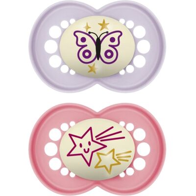 MAM Original Night 16m+ fopspeen Pink/ Purple 2 st MAM Original Night 16m+ fopspeen Pink/ Purple 2 st
