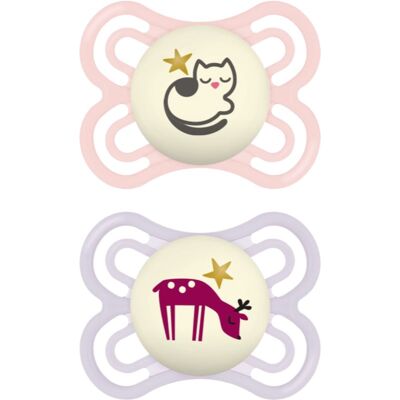 MAM Perfect Night 0+ months fopspeen Pink/ Purple 2 st MAM Perfect Night 0+ months fopspeen Pink/ Purple 2 st