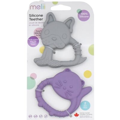 Melii Teethers bijtring Bulldog & Cat 2 st Melii Teethers bijtring Bulldog & Cat 2 st