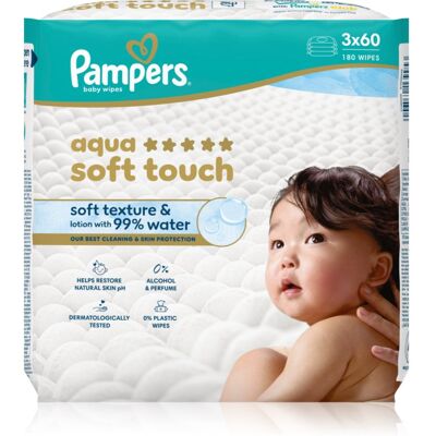 Pampers Aqua Soft Touch Vochtige Reinigings Doekjes voor Kinderen 3x60 st Pampers Aqua Soft Touch Vochtige Reinigings Doekjes voor Kinderen 3x60 st