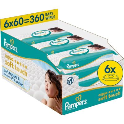 Pampers Aqua Soft Touch Vochtige Reinigings Doekjes voor Kinderen 6x60 st Pampers Aqua Soft Touch Vochtige Reinigings Doekjes voor Kinderen 6x60 st