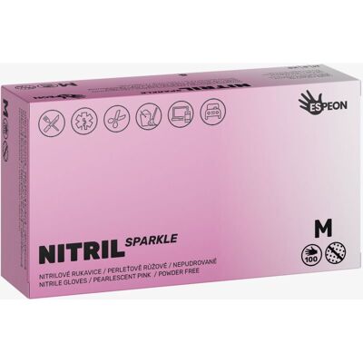 Espeon Nitril Sparkle Pearlescent Pink nitril poedervrije handschoenen maat M 2x50 st Espeon Nitril Sparkle Pearlescent Pink nitril poedervrije handschoenen maat M 2x50 st