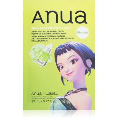 Anua K-Pop Demon Hunters Azelaic Acid Hyaluron Redness Soothing Serum Mask kalmerende sheet mask met Hydraterende Werking 23 ml Anua K-Pop Demon Hunters Azelaic Acid Hyaluron Redness Soothing Serum Mask kalmerende sheet mask met Hydraterende Werking 23 ml