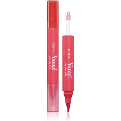PUPA Milano Vamp! Lip Marker Duo Lip Fixatie met Glans Tint 004 Spicy Raspberry 1.4 ml PUPA Milano Vamp! Lip Marker Duo Lip Fixatie met Glans Tint 004 Spicy Raspberry 1.4 ml