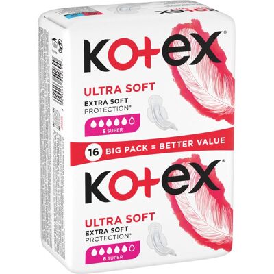 Kotex Ultra Soft Super - Sanitaire pads voor vrouwen Kotex Ultra Soft Super - Sanitaire pads voor vrouwen