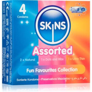 Skins Assorted 4 Pack - Condooms voor mannen - Natuurlijk, Punts & Ribs, Ultra Dun Skins Assorted 4 Pack - Condooms voor mannen - Natuurlijk, Punts & Ribs, Ultra Dun