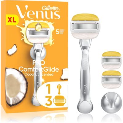 Gillette Venus PRO ComfortGlide Coconut Dames Scheermes met douchehouder + navulmesjes 3 st Gillette Venus PRO ComfortGlide Coconut Dames Scheermes met douchehouder + navulmesjes 3 st