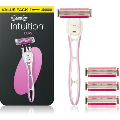 Wilkinson Sword Intuition Flow Dames Scheermes + Vervangende Bladen 4st. Wilkinson Sword Intuition Flow Dames Scheermes + Vervangende Bladen 4st.