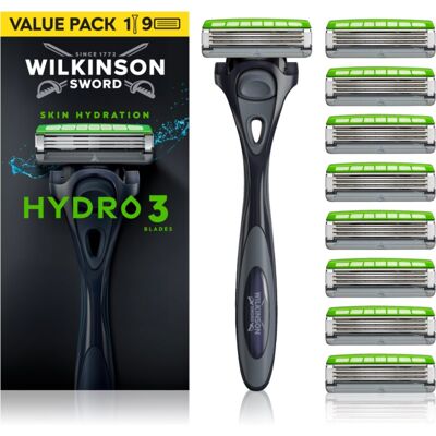 Wilkinson Sword Hydro3 Scheerapparaat + Vervangbare Scheermesjes 8 st. Wilkinson Sword Hydro3 Scheerapparaat + Vervangbare Scheermesjes 8 st.