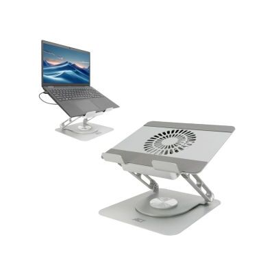ACT Laptopstandaard 360° draaibaar. met ventilator. traploos in hoogte verstelbaar ACT Laptopstandaard 360° draaibaar. met ventilator. traploos in hoogte verstelbaar