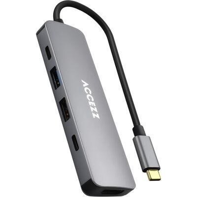 Accezz 5-in-1 USB-C Hub - 4K 30Hz Ultra HD - 100 Watt opladen - Docking station Accezz 5-in-1 USB-C Hub - 4K 30Hz Ultra HD - 100 Watt opladen - Docking station
