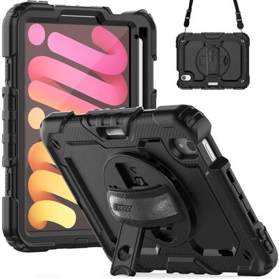 Accezz Rugged Backcover met schouderstrap voor de Apple iPad Mini 7 (2024) / iPad Mini 6 (2021) - Zwart Accezz Rugged Backcover met schouderstrap voor de Apple iPad Mini 7 (2024) / iPad Mini 6 (2021) - Zwart