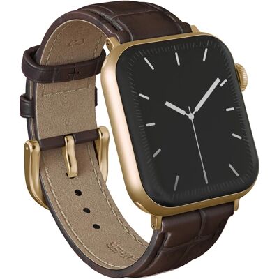 Burga Genuine Leather Band voor de Apple Watch 38/40/41/42 mm - Espresso / Gold Burga Genuine Leather Band voor de Apple Watch 38/40/41/42 mm - Espresso / Gold