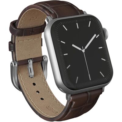 Burga Genuine Leather Band - Apple Watch 44/45/46/49 mm / Universeel 20 mm aansluiting - Espresso / Silver Burga Genuine Leather Band - Apple Watch 44/45/46/49 mm / Universeel 20 mm aansluiting - Espresso / Silver
