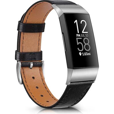 Leather band voor de Fitbit Charge 3 / 4 - Maat L - Zwart Leather band voor de Fitbit Charge 3 / 4 - Maat L - Zwart