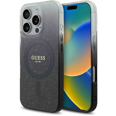 Guess MagSafe IML Glitter Gradient Case voor de Apple iPhone 16 Pro Max - Zwart Guess MagSafe IML Glitter Gradient Case voor de Apple iPhone 16 Pro Max - Zwart