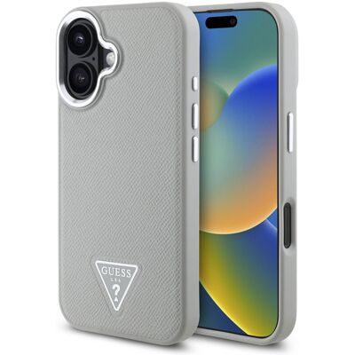 Guess Grained Triangle Case MagSafe voor de Apple iPhone 16 - Beige Guess Grained Triangle Case MagSafe voor de Apple iPhone 16 - Beige