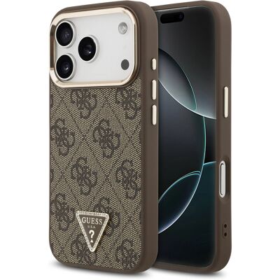 Guess Classic Triangle Logo Leather Backcover met MagSafe voor de Apple iPhone 17 Pro - Bruin Guess Classic Triangle Logo Leather Backcover met MagSafe voor de Apple iPhone 17 Pro - Bruin