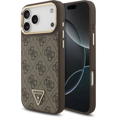 Guess Classic Triangle Logo Leather Backcover met MagSafe voor de Apple iPhone 17 Pro Max - Bruin Guess Classic Triangle Logo Leather Backcover met MagSafe voor de Apple iPhone 17 Pro Max - Bruin