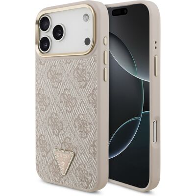 Guess Classic Triangle Logo Leather Backcover met MagSafe voor de Apple iPhone 17 Pro Max - Roze Guess Classic Triangle Logo Leather Backcover met MagSafe voor de Apple iPhone 17 Pro Max - Roze