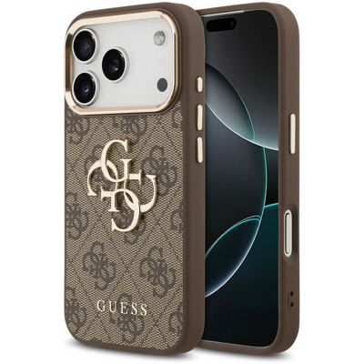Guess 4G Metal Logo Backcover voor de Apple iPhone 17 Pro - Gold Edge - Brown Guess 4G Metal Logo Backcover voor de Apple iPhone 17 Pro - Gold Edge - Brown