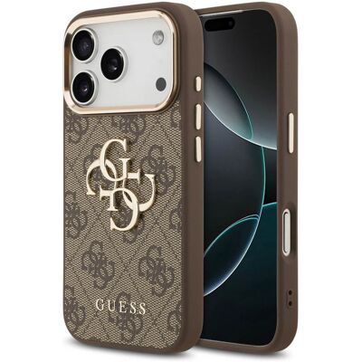 Guess 4G Metal Logo Backcover voor de Apple iPhone 17 Pro Max - Gold Edge - Brown Guess 4G Metal Logo Backcover voor de Apple iPhone 17 Pro Max - Gold Edge - Brown