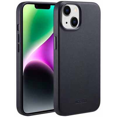 Accezz MagSafe Leather Backcover voor de Apple iPhone 14 - Onyx Black Accezz MagSafe Leather Backcover voor de Apple iPhone 14 - Onyx Black